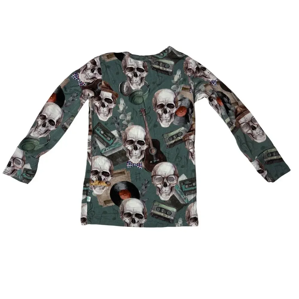 Posh Peanut Bamboo Sheldon Green‎ Skull Pajama Pant Set 4T Whimsygoth Fantasy
